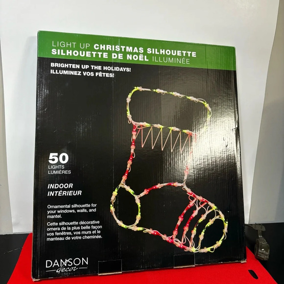 Light Up Christmas Stocking Silhouette - Red and Green 50 Lights 15” - Picture 7 of 7